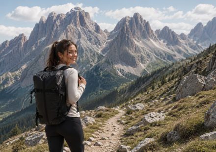 Reisende Frau am Wandern mit Duffel Bag