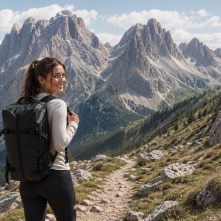 Reisende Frau am Wandern mit Duffel Bag